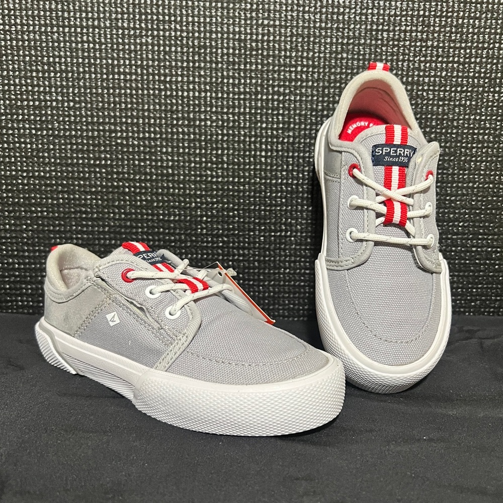 Sperry Gray Canvas Shoes with Red Highlights